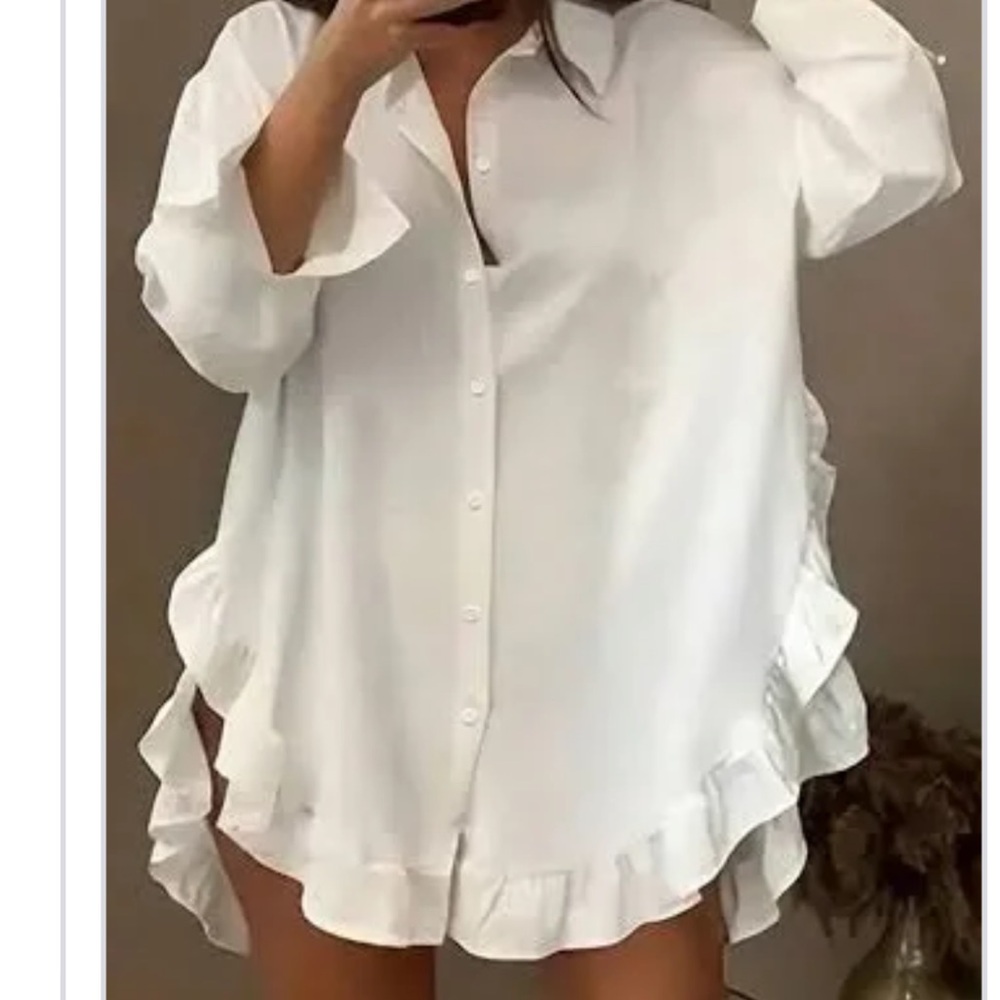 SHEIN CURVE 8x US 32/34 (torrid sz 6 equivalent) NWT WHITE RUFFLE BLOUSE TUNIC